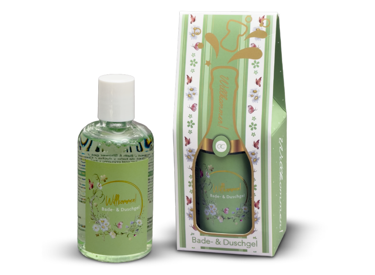 Pflege Champagner "Willkommen" Kräutermotiv