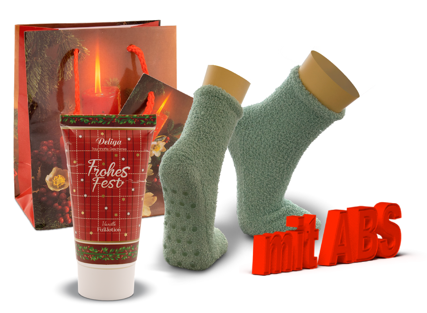 Kuschelsocken UNISEX salbei ABS/Rote Winterbeere