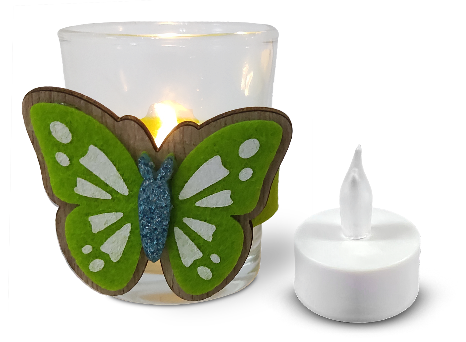 Glasteelichthalter Schmetterling incl. LED-Licht