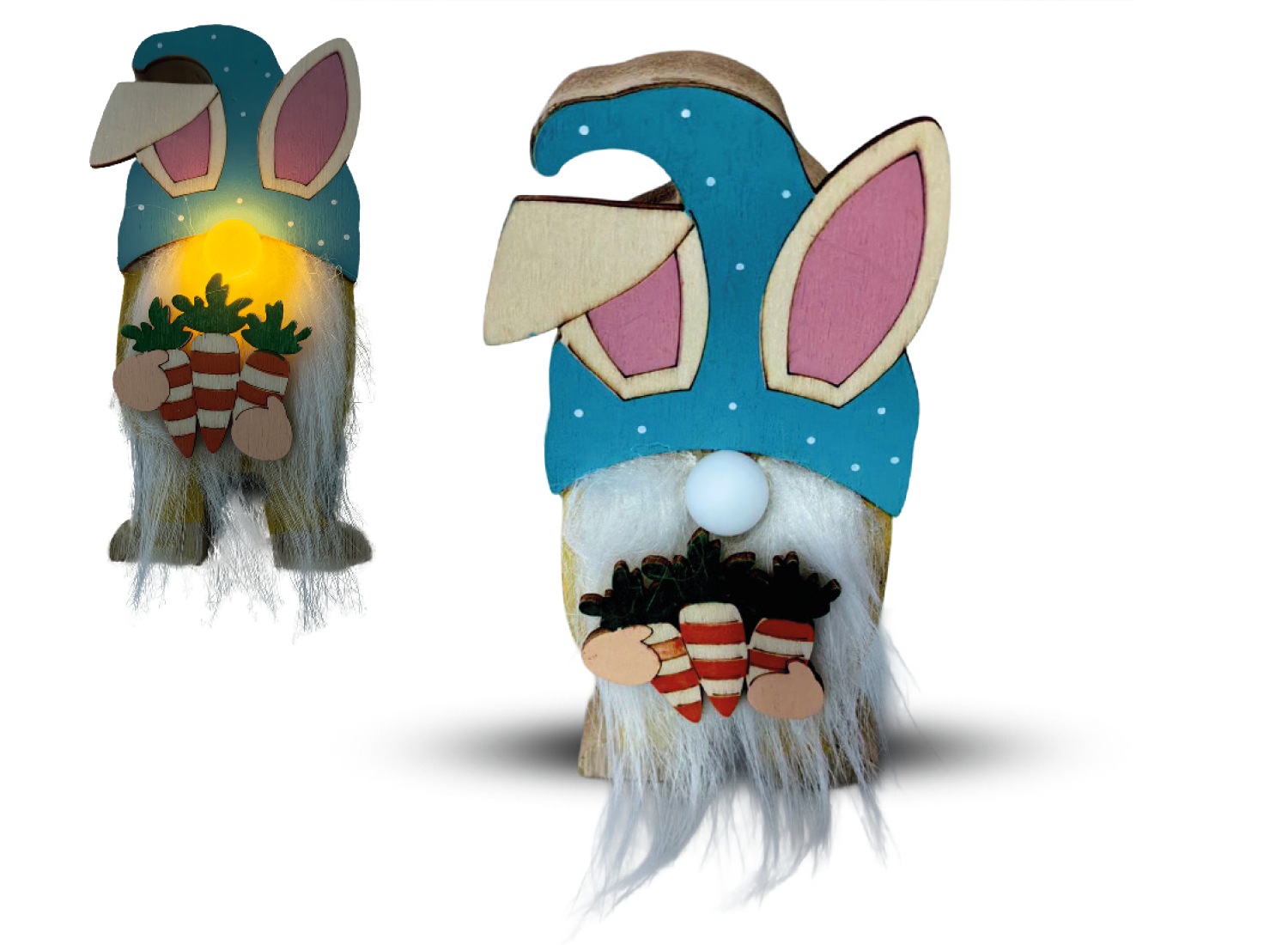 LED Holzwichtel mit Möhrchen in der Hand