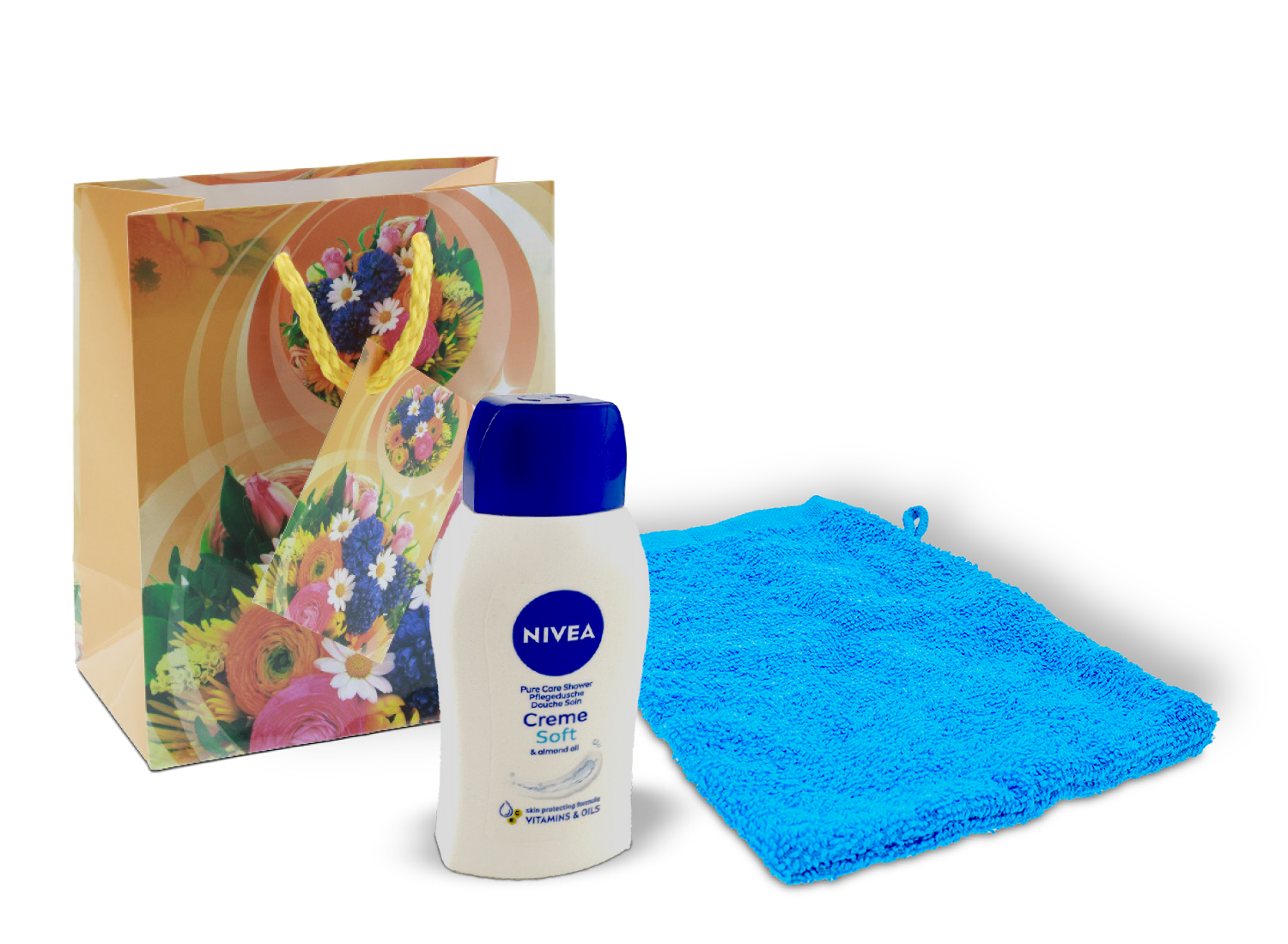 Waschhandschuh blau /Nivea soft 50ml